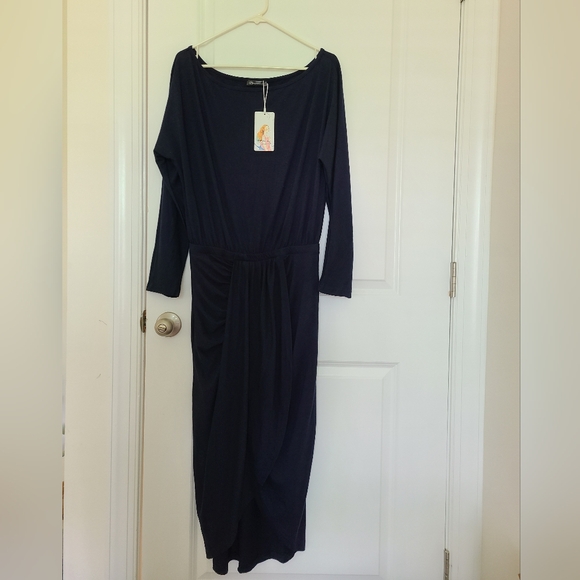NWT Pretty Garden One Shoulder Asymmetrical Cocktail Dress, L, Navy - Picture 5 of 10